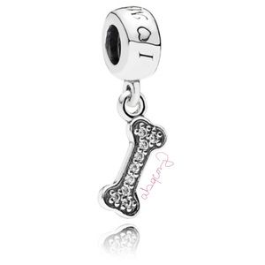 EUC Pandora 791263CZ Sterling Silver I Love My Dog Animal Dangle Charm w/ CZs